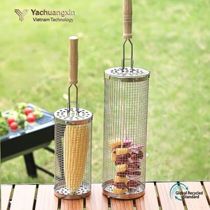 Stainless Steel <b>BBQ</b> Grill Basket With Wooden Handle Outdoor Cooking <b>Tool</b> For Chicken Wings And Vegetables - Product Image 4