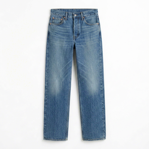 Jeans de Hombre Rectos Vintage Azules Lavados, Tejidos, Resistentes al Viento, Ecológicos, de Cintura Media, Estilo Casual Urbano, Otoño, con Logo Frontal, ODM - Product Image 1