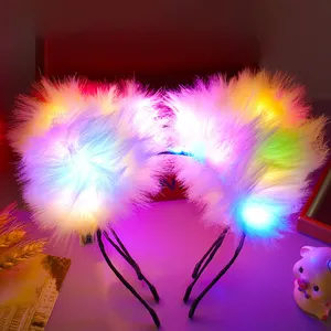 Touca de arco e barraca com orelhas de Fox Cat, novo estilo de cabeça iluminada por LED para Halloween e festa de Natal, novidade de 2024