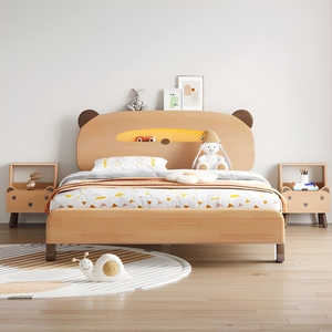 <span class=keywords><strong>Letto</strong></span> matrimoniale per bambini a forma di orso con luci LED, <span class=keywords><strong>letto</strong></span> per bambini in legno massello con sponda di protezione per <span class=keywords><strong>cameretta</strong></span> di ragazzi e ragazze - Product Image 1