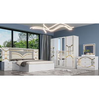 Ensemble de chambre à coucher moderne de luxe en bois rembourré avec lit king-size à LED, armoire et coiffeuse pour villa et hôtel
