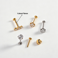 Perhiasan Tubuh YW Stainless Steel 18G Internally Threaded Flat Back Labret Stud Tragus Helix CZ