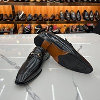 Chaussures habillées formelles pour hommes en cuir véritable respirant, à bout pointu, à enfiler, grandes tailles, avec logo personnalisé