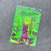 Bolsas con cierre de cremallera iridiscente láser reutilizables personalizadas, bolsas de embalaje de plástico transparente rosa, bolsa holográfica para cosméticos