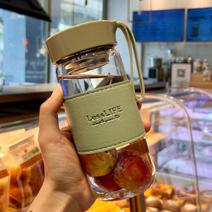 Leather Cased Glass Cup 400-500ml With Infuser Unisex Travel Use - Product Image 2