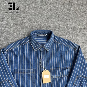 LARSUR Veste en jean rayé indigo personnalisé d'usine <span class=keywords><strong>Surchemise</strong></span> Wabash Railway Railroad Automotive Jean Kore Work Coat Shacket - Product Image 3