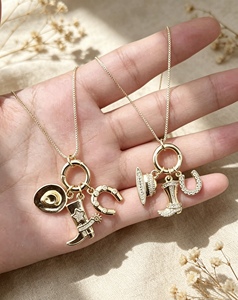 Zircon Jewelry Style Cow Boy Elements Accessories For Women Party Gift Thin <b>Chain</b> Jewelry Pendant Necklace - Product Image 3