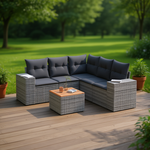 Ensemble de canapés de jardin en rotin gris 6 places, mobilier d'extérieur au design contemporain résistant aux intempéries - Product Image 2