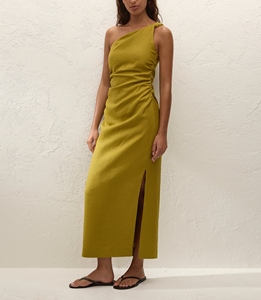 <span class=keywords><strong>2026</strong></span> Nova Chegada Vestido Maxi Feminino de Um Ombro Só com Drapeado, Elegante e Chique para o Verão, Vestido de Linho Mais Vendido - Product Image 3