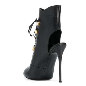 Nero DELL'UNITÀ di elaborazione di Cuoio Lace up Sexy Dello Stiletto <span class=keywords><strong>Alti</strong></span> Talloni del Partito di Sera Punk Stivaletti - Product Image 5