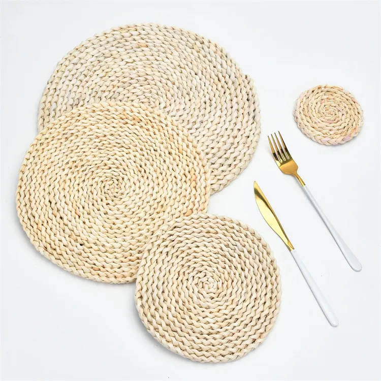 Estick Wholesale Customs Eco-Friendly Handmade Natural Round Rattan Water Hyacinth Woven Placemats For Wedding Dining Table