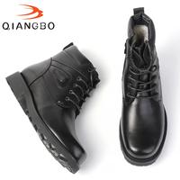 Bottes de travail d'hiver pour hommes, en cuir noir mi-montantes, doublées, avec fermeture éclair latérale, à lacets, antidérapantes et résistantes à l'usure, personnalisables en gros