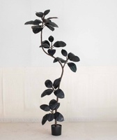 Plante artificielle Ficus caoutchouc noir à tige épaisse et robuste, décoration moderne, plusieurs hauteurs, feuilles noires foncées, pour la maison et l'hôtel