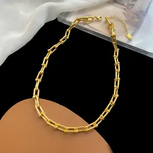 Hip Hop takı üreticisi altın kaplama 18k altın toptan bilezik kolye kadınlar için paslanmaz çelik takı zincir kolye