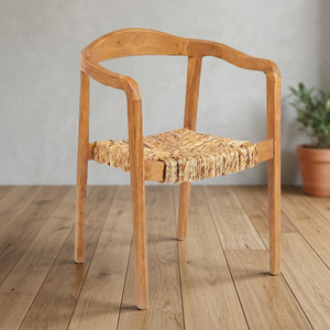 Chaise de salle à manger en bois avec siège tressé, fauteuil moderne pour restaurant, hôtel, salle à manger, café - Product Image 2
