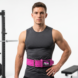 Cinturón de Levantamiento de Pesas de Cuero Vacuno Personalizado con Hebilla Antideslizante, Resistente, Transpirable, Color Rosa, para Entrenamiento y Fisicoculturismo - Product Image 1