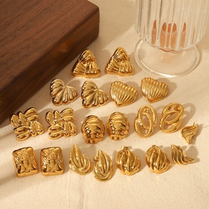 Wholesale No Fade <strong>Stainless</strong> <strong>Steel</strong> 18K PVD Geometric Chunky Statement Stud Earrings for Women Fashion <strong>Jewelry</strong> - Product Image 4