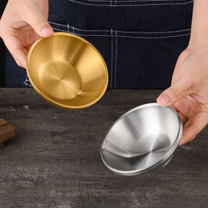 Bol de préparation alimentaire rond en acier inoxydable 304, argenté et doré, pour sauce soja, assaisonnement de fondue, collations coréennes et mélange de nouilles - Product Image 1