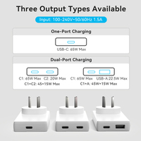 Merryking SAA RCM Certified Gan Charger 65w Pengisi Daya Dual Port 65w Pengisi Daya Cepat Maksimal PD untuk Ponsel