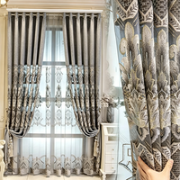 Rideaux en chenille bleu élégant de style européen, broderie jacquard de luxe fantaisie, pour salon