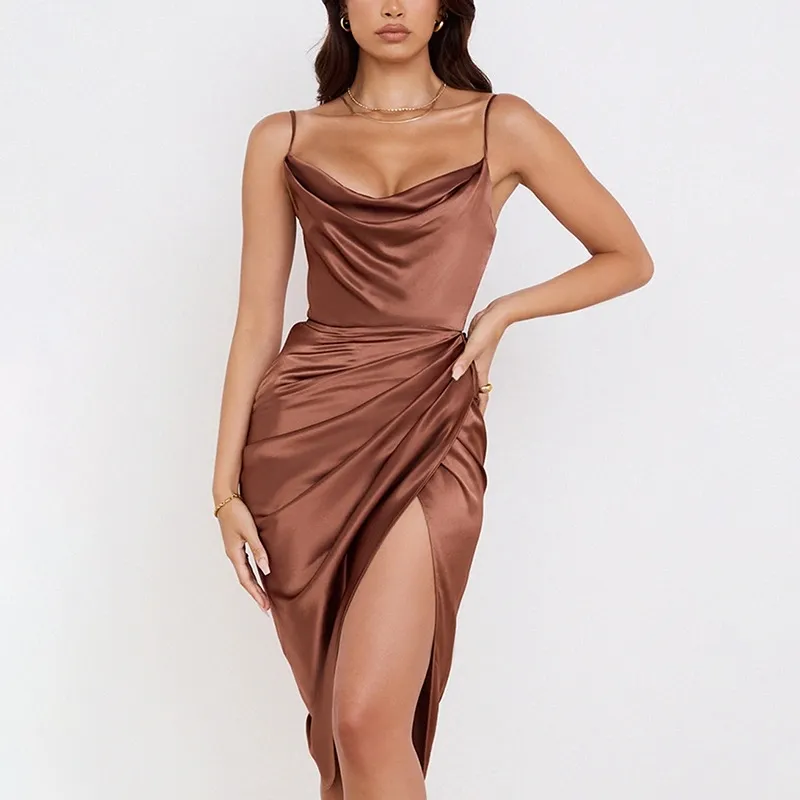 2022 Diwu Hot Sale Women Dresses Backless Satin Evening Party Dresses satin sexy dress