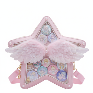 Sac Ita en cuir PU rose étoile scintillante, mignon et kawaii, avec ailes d'ange, pour cosplay et événements à thème - Product Image 1