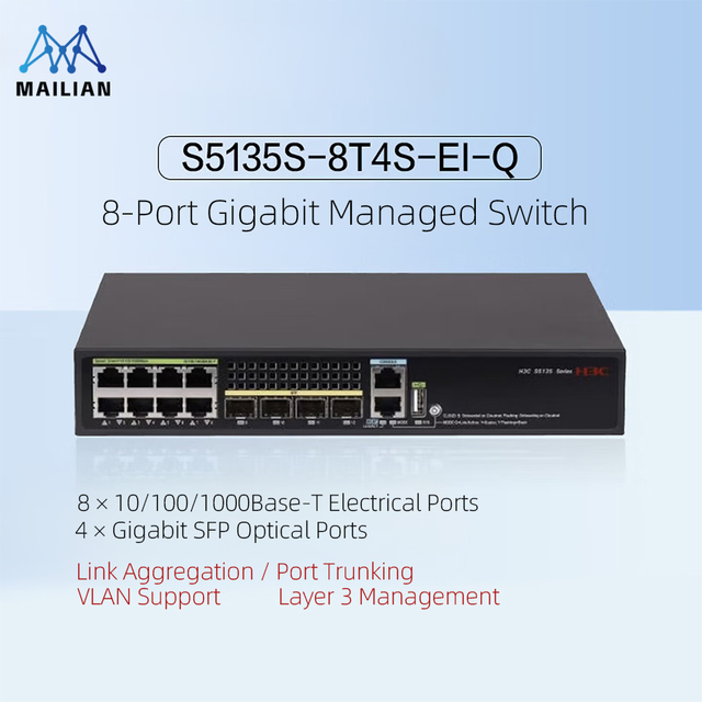 G H3C S5135S-EI Series Enhanced Gigabit Access Switches VLAN SNMP QoS 8/10 Ports 10/100/1000Mbps 672Gbps Capacity Fanless AC