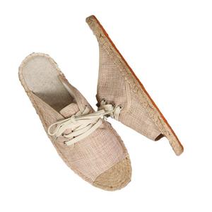 Sandales plates transfrontalières à bout ouvert, cousues à la main en paille, absorbantes et respirantes, avec semelle en caoutchouc, pantoufles d'automne en tissu - Product Image 5