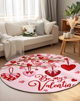 Happy Valentine's Day Area Rug Round Rugs Sweet Love Time Pink Collection Area Runner Circle Rug Carpets Décor