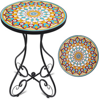 Table d'appoint extérieure moderne pliable en fer et mosaïque pour jardin, balcon, terrasse