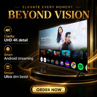 TV Pintar UHD 4K Layar Datar LED LCD Android WiFi 6 Hitam 65-100 Inci Asal Cina