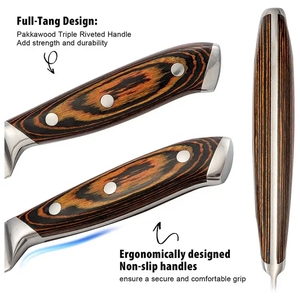 Conjunto de Facas de Cozinha 3CR13 Japonesas em Aço Inoxidável Damasco Gravado, Tipo Faca de Chef, com Bloco de Madeira de Acácia - Product Image 4
