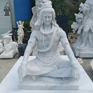 Fantaisie personnalisé grande taille en plein air religieux pierre naturelle blanc marbre dieu seigneur Shiva Statue Sculpture