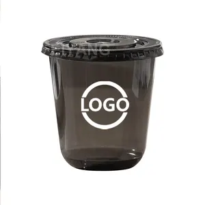 New Model Custom Plastic Cup U shaped Bubble Tea Disposable Black PP Hard Plastic Cup with lids
