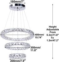 Lustre en cristal multi-anneaux, luminaire suspendu LED, plafonnier, lustre pour projet commercial, restaurant, chambre à coucher