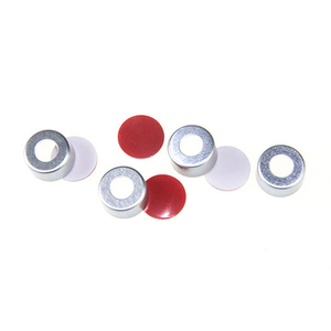 Tapa de Aluminio Plateada Abierta por Arriba de 11 mm con Septa de Silicona Blanca y PTFE Rojo para Viales de 1.5 ml y 2 ml - Product Image 2