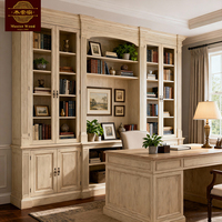 Bibliothèque en bois massif de style classique antique, design personnalisé, multi-niveaux, avec portes en verre, pour bibliothèque ou bureau