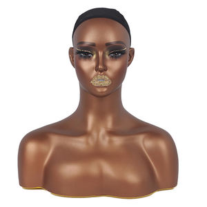 Tête de Mannequin HUAYANG en PVC Noir Glamour, Haute Qualité, Réaliste, <span class=keywords><strong>Femme</strong></span> Afro-Américaine, en Gros, avec Épaules, pour Perruques - Product Image 1