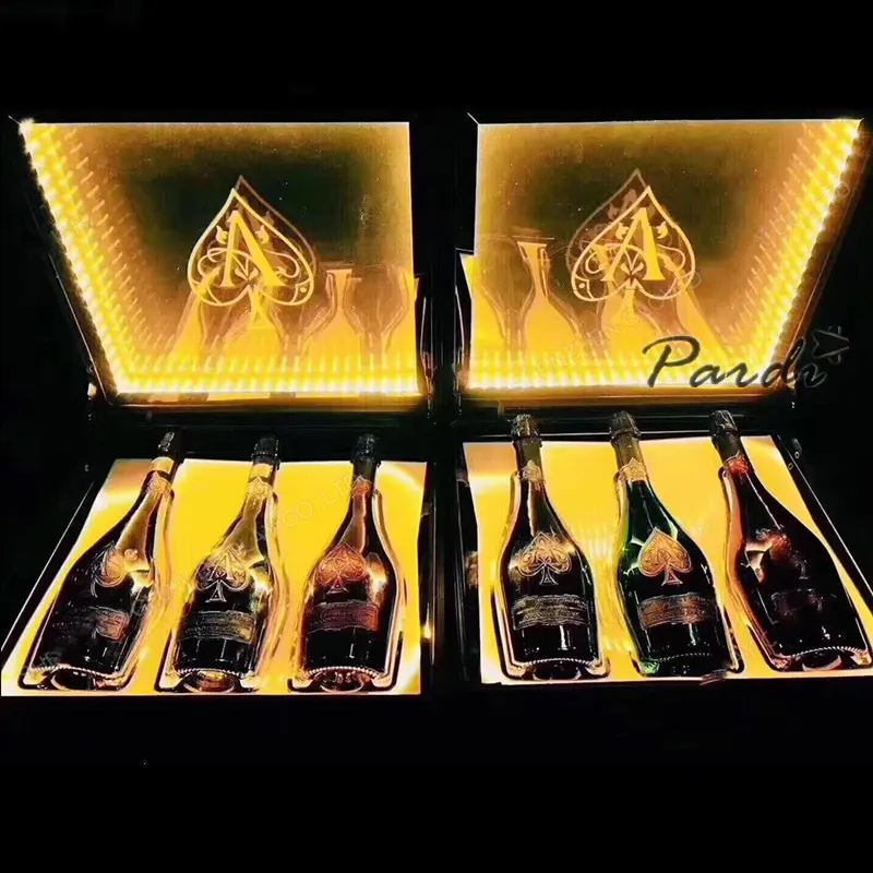 Wholesale Customized Logo Luxury Champagne Packaging Led Gift Box Display LED MIRROR Wine Bottle Holder