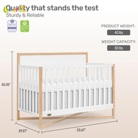 Lit bébé convertible 5-en-1 certifié JPMA, moderne, écologique, durable, en bois massif de chêne blanc, se transforme en lit pour tout-petit, lit de jour, canapé pour enfants