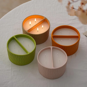 Unique Double Section Ceramic <b>Candle</b> Holders <b>Candle</b> Jar Cylinder Scented <b>Candle</b> Gift Set With Cotton <b>Wicks</b> for Home Decoration - Product Image 1