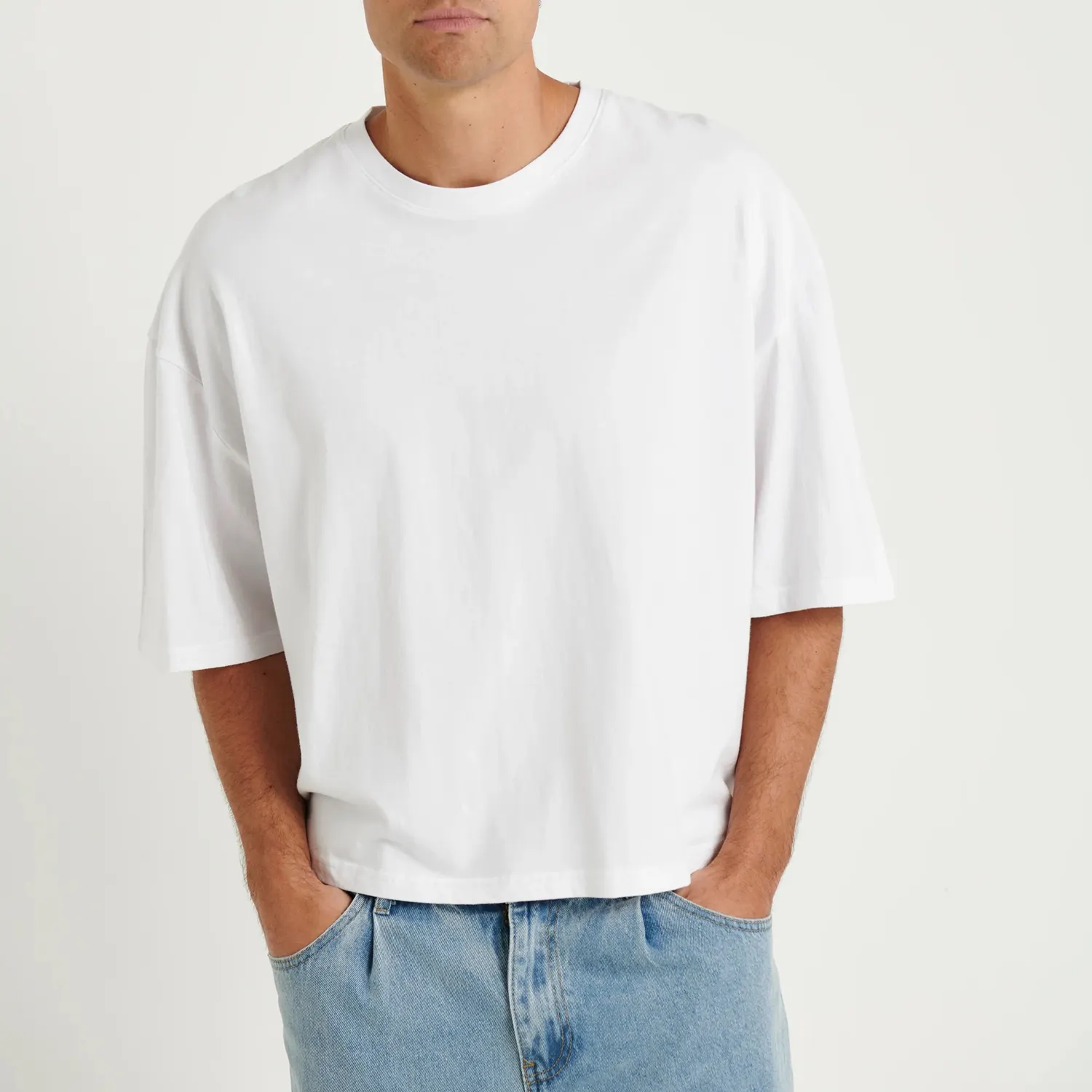 OEM Herren blanko Boxschnitt Kurzarm-T-Shirt individuell gestaltetes T-Shirt Übergröße Schwere Baumwolle Boxy Fit Crop-T-Shirt für Herren