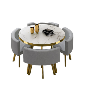 ชุดโต๊ะรับประทานอาหารสแตนเลสหินอ่อนสีทองแบบทันสมัย4ชิ้นเก้าอี้ประหยัดพื้นที่สำหรับบ้านร้านอาหารสำนักงานโรงแรมเฟอร์นิเจอร์ห้องอาหาร - Product Image 2