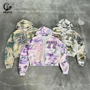เสื้อฮู้ดดี้โอเวอร์ไซส์ 77 ลายพรางเสือดาวแบบกำหนดเอง ตัดสั้น ซิปหน้า ผ้าฟลีซหนานุ่ม สไตล์สตรีทแวร์ Y2K วินเทจ ยูนิเซ็กส์ - Product Image 1