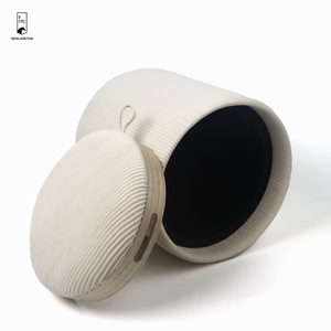 Tabouret de coiffeuse rond en velours blanc moderne avec panier de rangement <span class=keywords><strong>Pouf</strong></span> de rangement ottoman décoratif pour la maison - Product Image 4