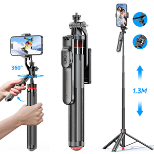Trépied automatique F06 1,3 m pour prise de vue panoramique à 360 degrés, trépied stable pour <span class=keywords><strong>selfie</strong></span> avec support de téléphone détachable - Product Image 1