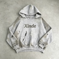 Sweat à capuche personnalisé pour homme, délavé, effet usé, déchiré, style vintage, coupe oversize, streetwear, effet soleil éclairé