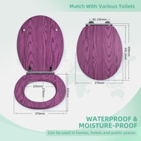 Siège de toilette en bois moulé violet à fermeture douce avec charnière en alliage de zinc, couvercle WC en MDF à fixation supérieure |   Siège de toilette