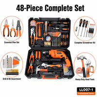 Ensemble d'outils ménagers multifonctionnels 48 pièces avec perceuse à percussion électrique, boîte à outils manuels pour la réparation et l'entretien domestique