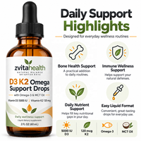 Complément Alimentaire Liquide de Vitamine D3 5000 UI avec K2 120 mg et Huile MCT Oméga-3 Marque Blanche